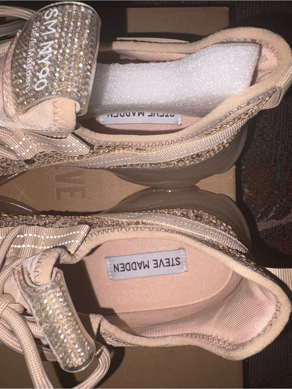 Steve Madden Blush Maxima Tan Knit Sneakers with Crystal Embellishments - Picture 4 of 6